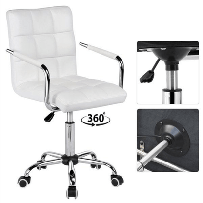 White Desk Chair Height Adjustable PU Leather Stylish by Plugsus Home Furniture