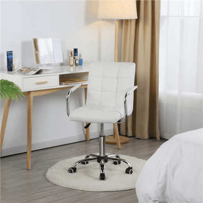 White Desk Chair Height Adjustable PU Leather Stylish by Plugsus Home Furniture