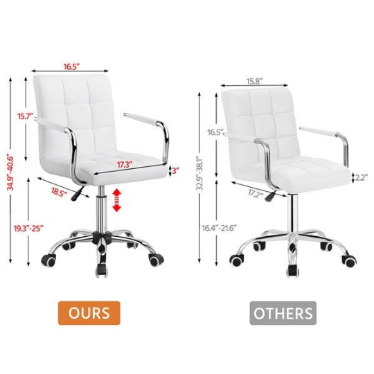 White Desk Chair Height Adjustable PU Leather Stylish by Plugsus Home Furniture