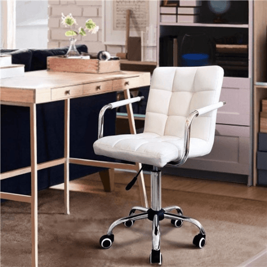 White Desk Chair Height Adjustable PU Leather Stylish by Plugsus Home Furniture