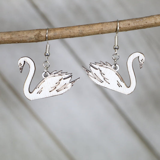 White Swan Wooden Dangle Earrings by Cate's Concepts, LLC