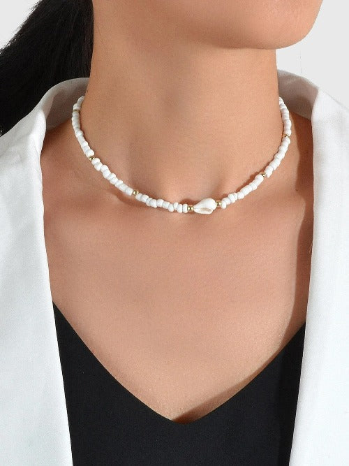 White Beaded Choker Necklace by Fashion Hut Jewelry