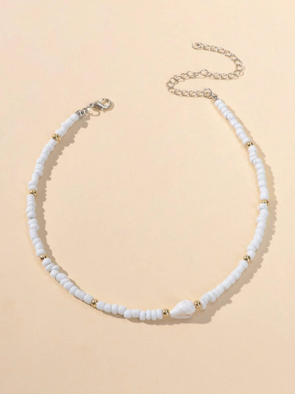 White Beaded Choker Necklace by Fashion Hut Jewelry