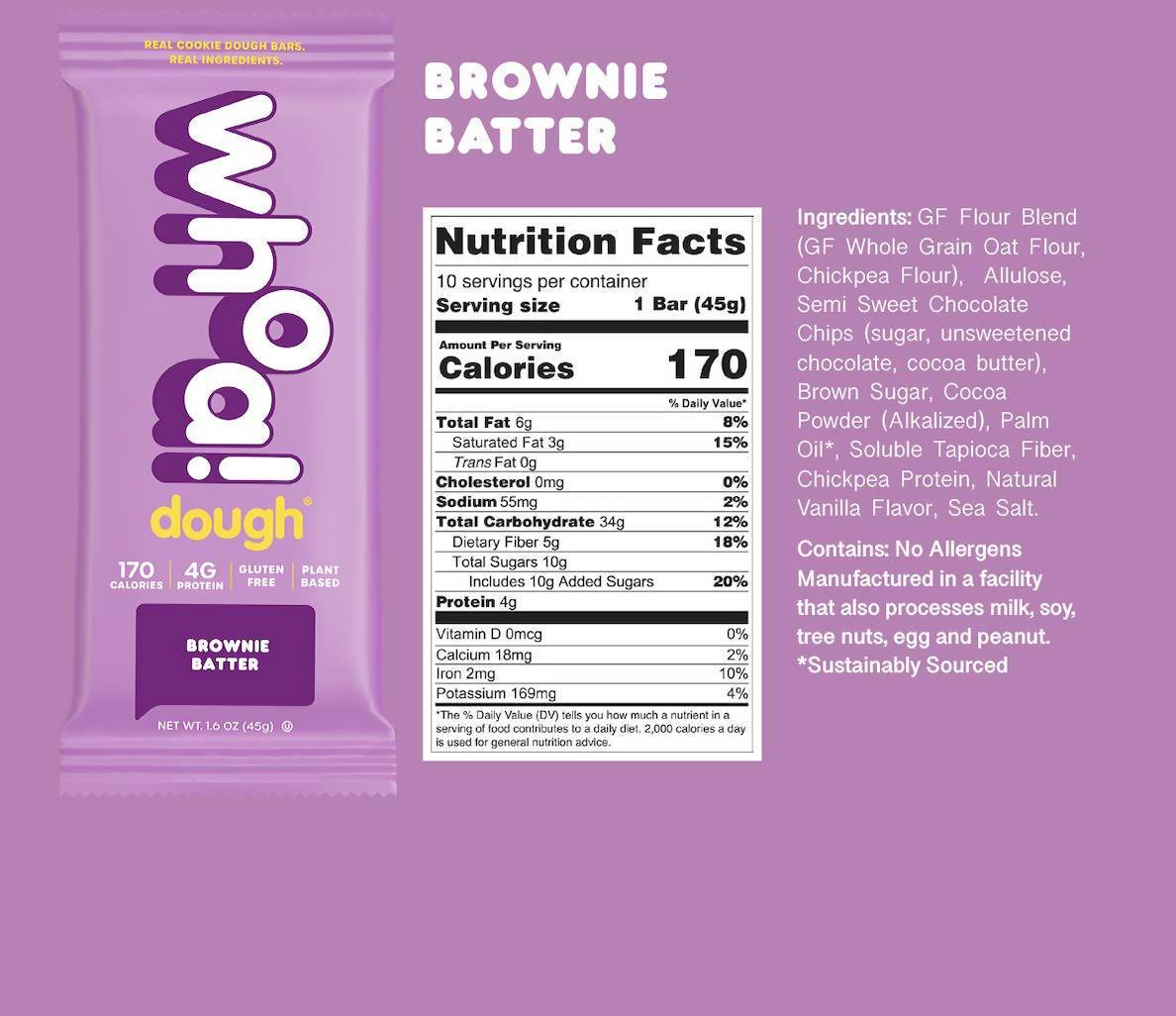 Whoa Dough Brownie Batter Bars - 100 x 1.6oz by Farm2Me