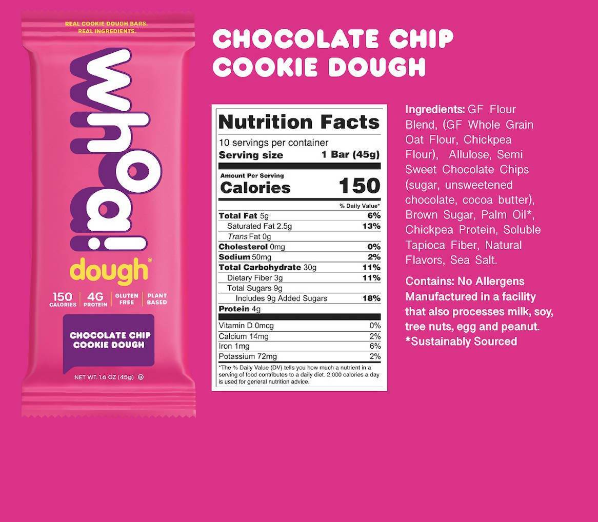 Whoa Dough Chocolate Chip Cookie Dough Bars - 10 x 1.6oz by Farm2Me