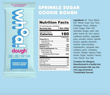 Whoa Dough Sprinkle Sugar Cookie Dough Bar - 10 x 1.6oz by Farm2Me