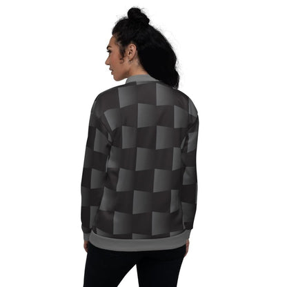 Womens Jacket - Black and Gray 3d Square Style Bomber Jacket by inQue.Style