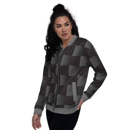 Womens Jacket - Black and Gray 3d Square Style Bomber Jacket by inQue.Style