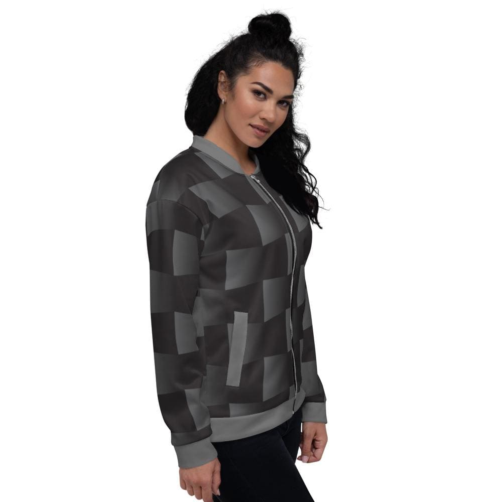 Womens Jacket - Black and Gray 3d Square Style Bomber Jacket by inQue.Style