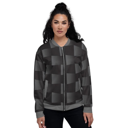 Womens Jacket - Black and Gray 3d Square Style Bomber Jacket by inQue.Style