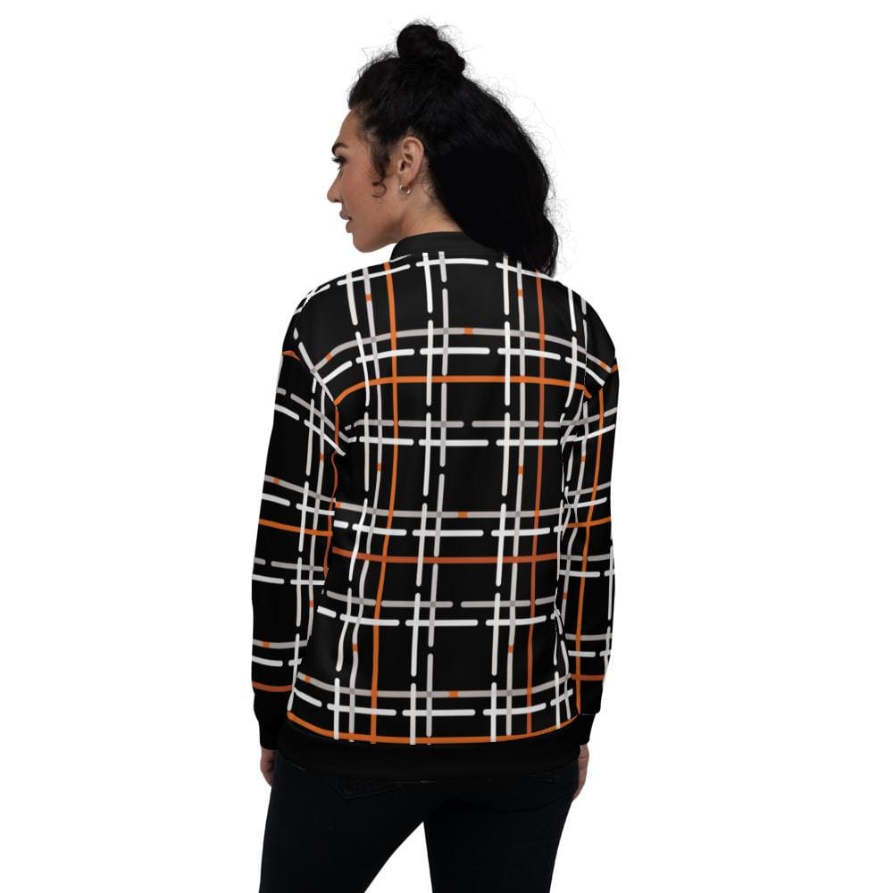 Womens Jacket - Black and Orange Tartan Style Bomber Jacket by inQue.Style