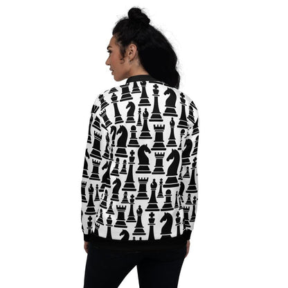 Womens Jacket - Black and White Chess Style Bomber Jacket by inQue.Style