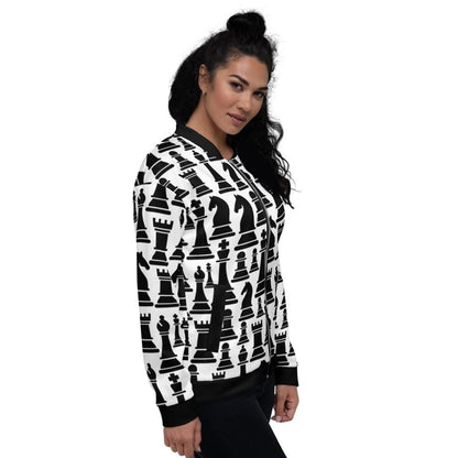 Womens Jacket - Black and White Chess Style Bomber Jacket by inQue.Style