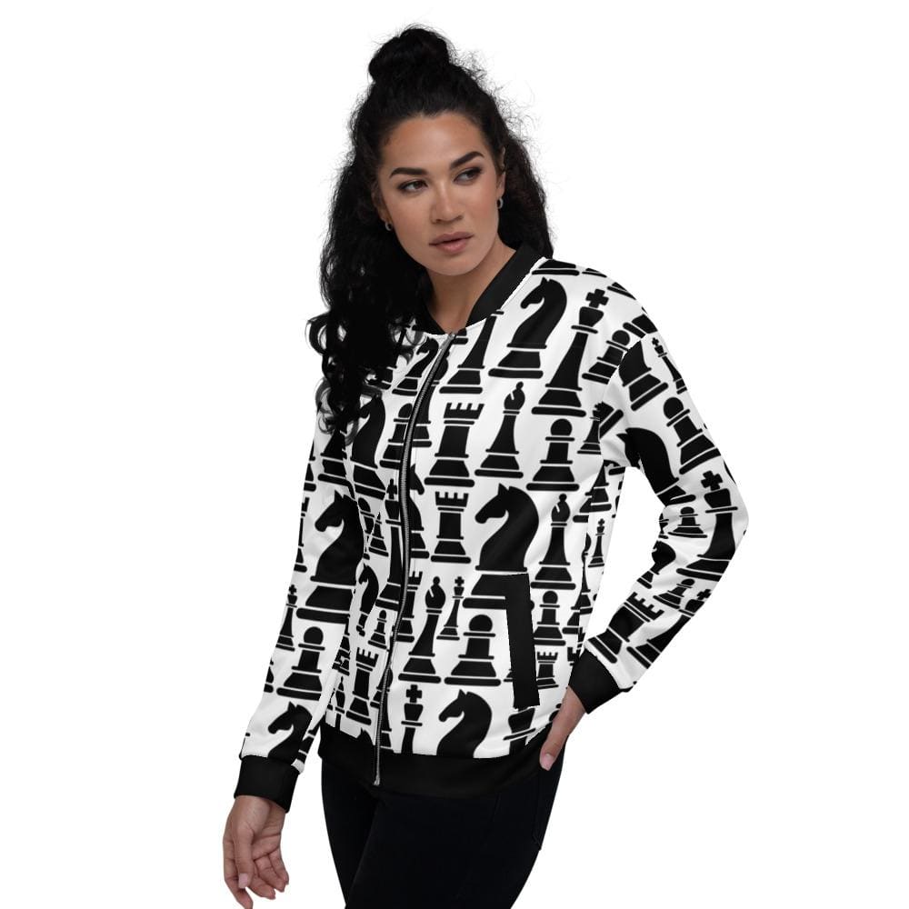 Womens Jacket - Black and White Chess Style Bomber Jacket by inQue.Style