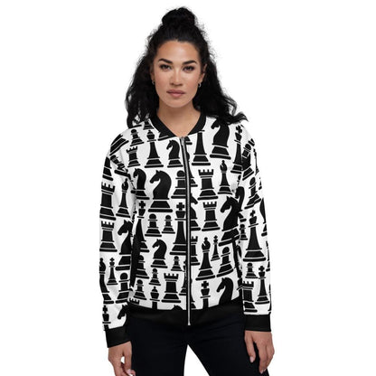 Womens Jacket - Black and White Chess Style Bomber Jacket by inQue.Style