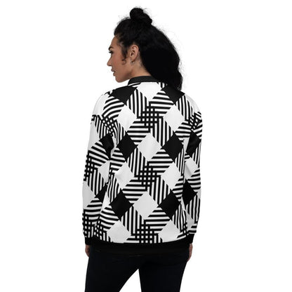 Womens Jacket - Black and White Grid Style Bomber Jacket by inQue.Style