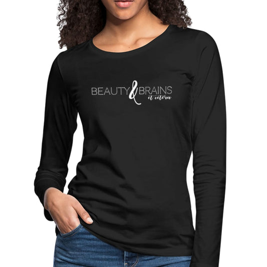 Womens Long Sleeve Graphic Tee, Beauty and Brains et Cetera Print by inQue.Style