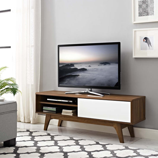 Wooden 48” TV Stand in Walnut White by Plugsus Home Furniture