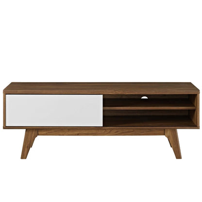 Wooden 48” TV Stand in Walnut White by Plugsus Home Furniture