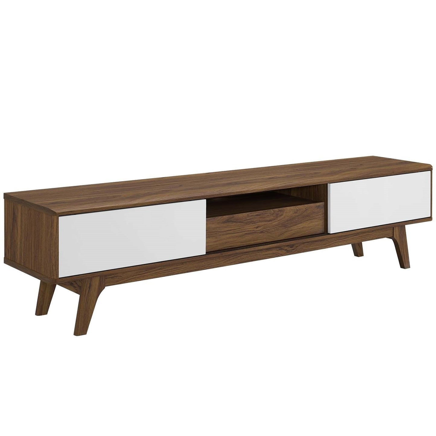 Wooden Media Console 70" Wood TV Stand in Walnut & White by Plugsus Home Furniture