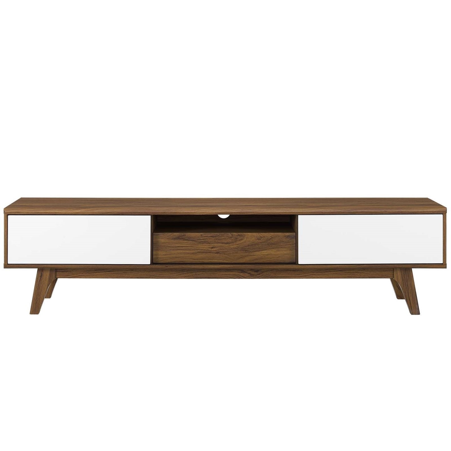 Wooden Media Console 70" Wood TV Stand in Walnut & White by Plugsus Home Furniture