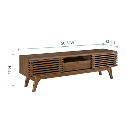 Wooden Mid Century Tv Stand 59" Walnut Sliding Doors by Plugsus Home Furniture