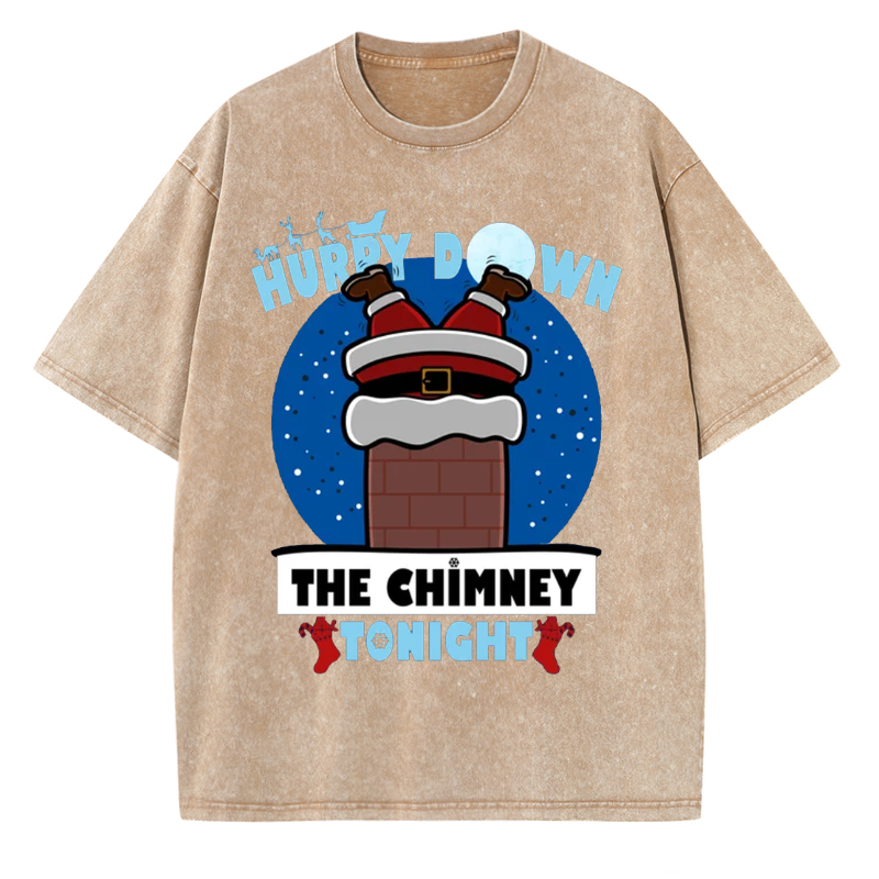 Unisex Hurry Down The Chimney Tonight Printed Retro Washed Short Sleeved T-Shirt by migunica