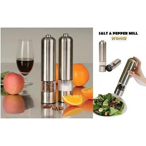 You and Me Salt or Pepper Mills With Electric Dispenser In Stainless Steel by VistaShops