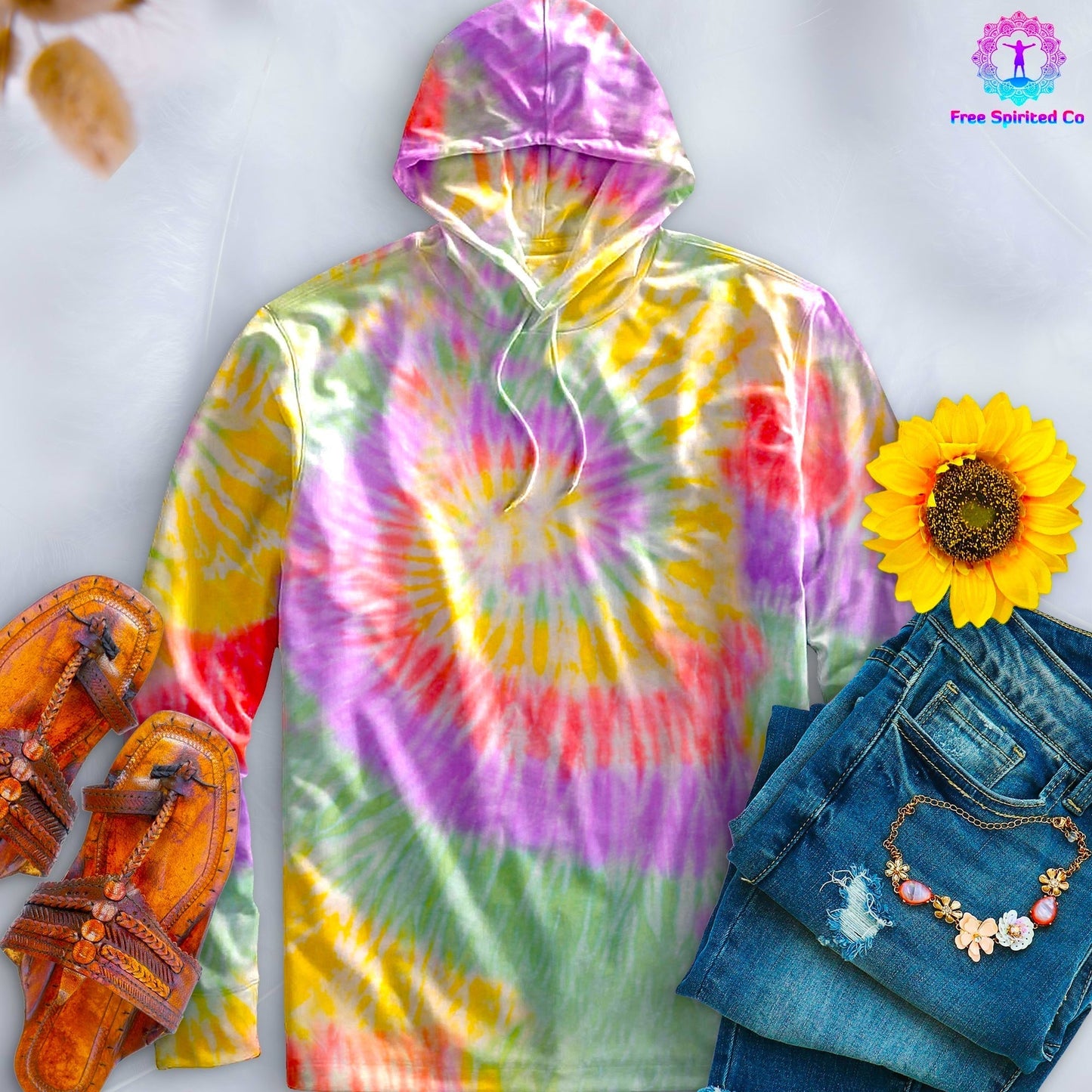 Zen Rainbow Hand-Dyed Long Sleeve Hoodie by Free Spirited