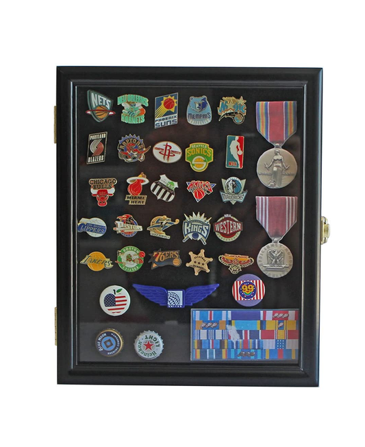 Display Case Cabinet Shadow Box for Military Medals, Pins, Patches, Insignia, Ribbons Black Finish. by The Military Gift Store