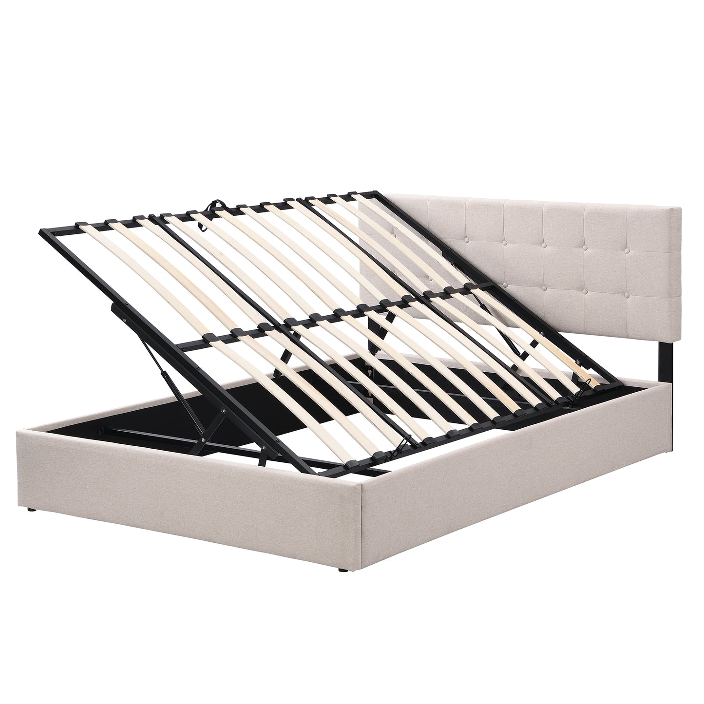 Full Size Upholstered Platform Bed with Underneath Storage Space,Beige