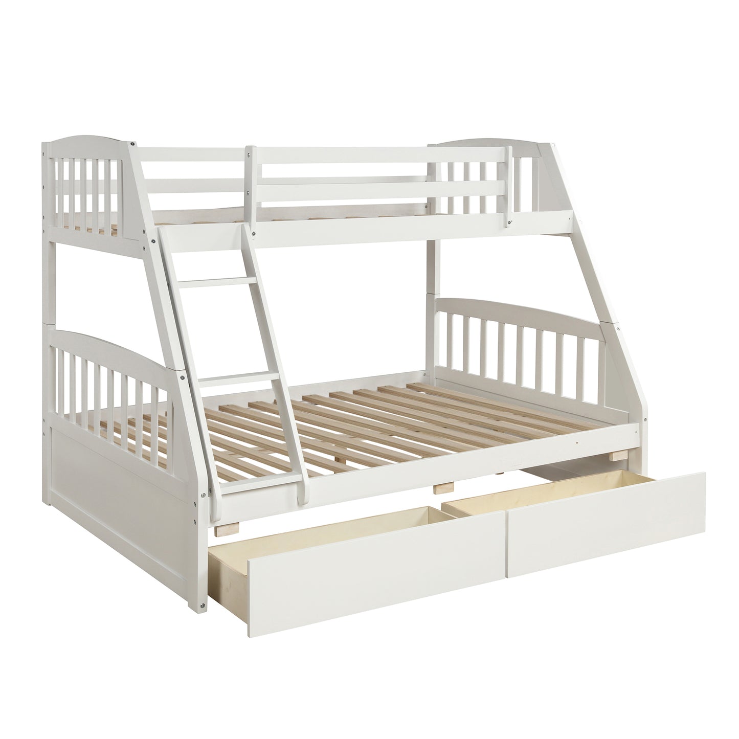 TOPMAX Solid Wood Twin Over Full Bunk Bed with Two Storage Drawers, White