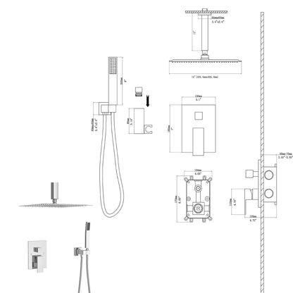 Ceiling shower set - 16 inch  square shower set,  Dual Shower Heads, Chrome