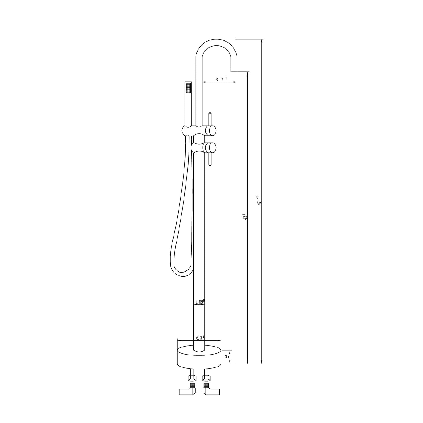 Double Handle Floor Mounted Clawfoot Tub Faucet