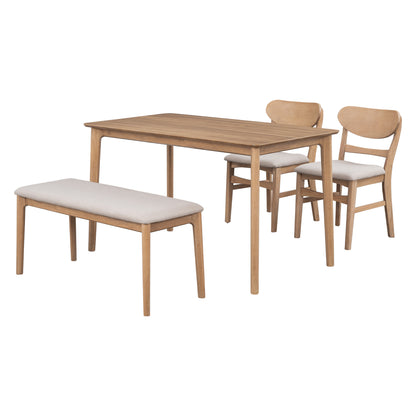 TREXM Dining Table Set for 4, Kitchen Table with 2 Chairs and 1 Bench, Solid Wood Frame and Soft Cushion for Small Space, Dining Room, Office (Natural Wood Wash)