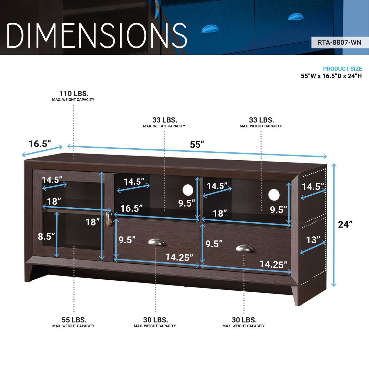 Techni Mobili Modern TV Stand with Storage for TVs Up To 60", Wenge