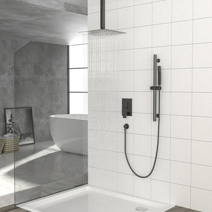 16" Rain Shower Head Systems ,with 26.18 inch Adjustable Angle Slide Bar,Matte Black ,Ceiling Mounted shower