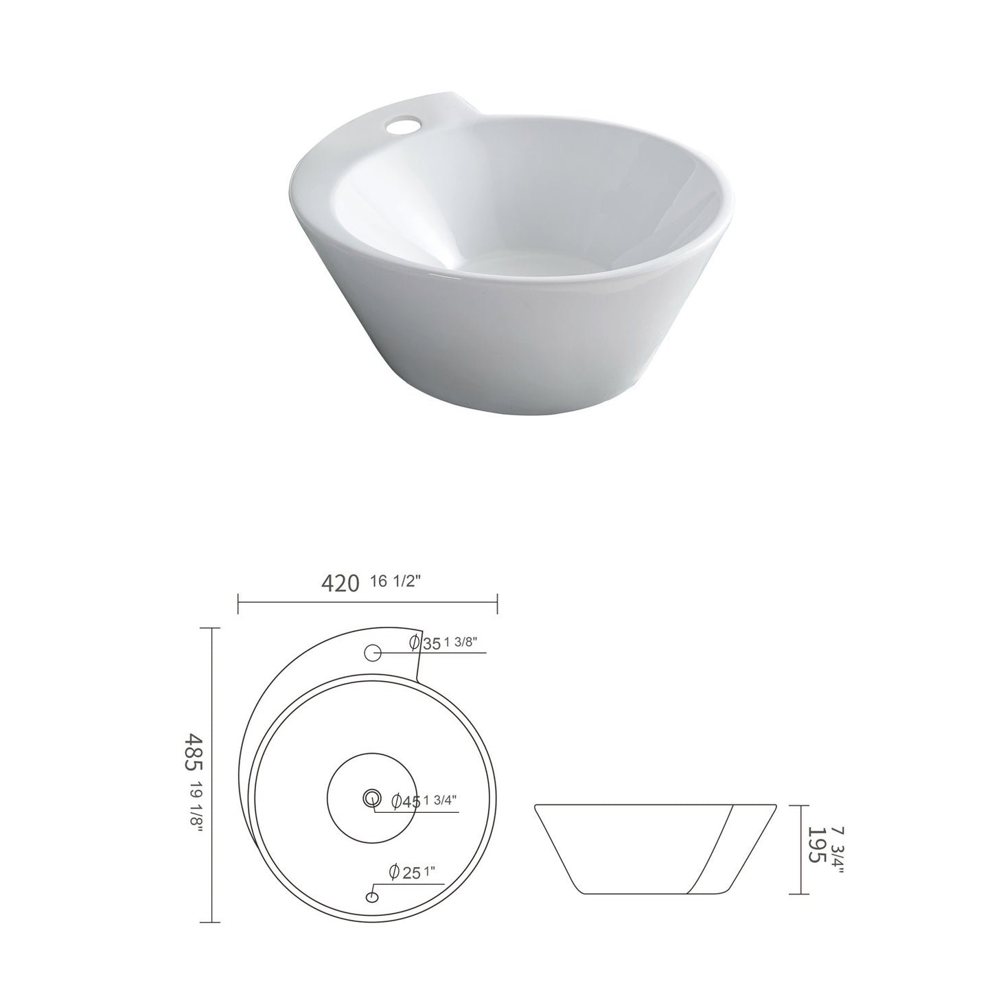 Vessel  Bathroom Sink Basin in White Ceramic