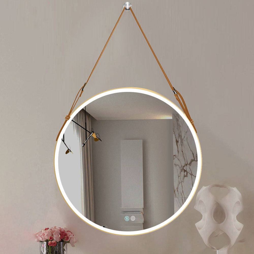 Bathroom LED Mirror 32 Inch Round Bathroom Mirror with Lights Smart 3 Lights Dimmable Illuminated Bathroom Mirror Wall Mounted Large LED Mirror Anti-Fog Lighted Vanity Mirror