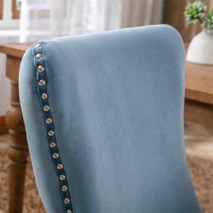 A&A Furniture,Upholstered Wing-Back Dining Chair with Backstitching Nailhead Trim and Solid Wood Legs,Set of 2, Light Blue,8809LB, KD