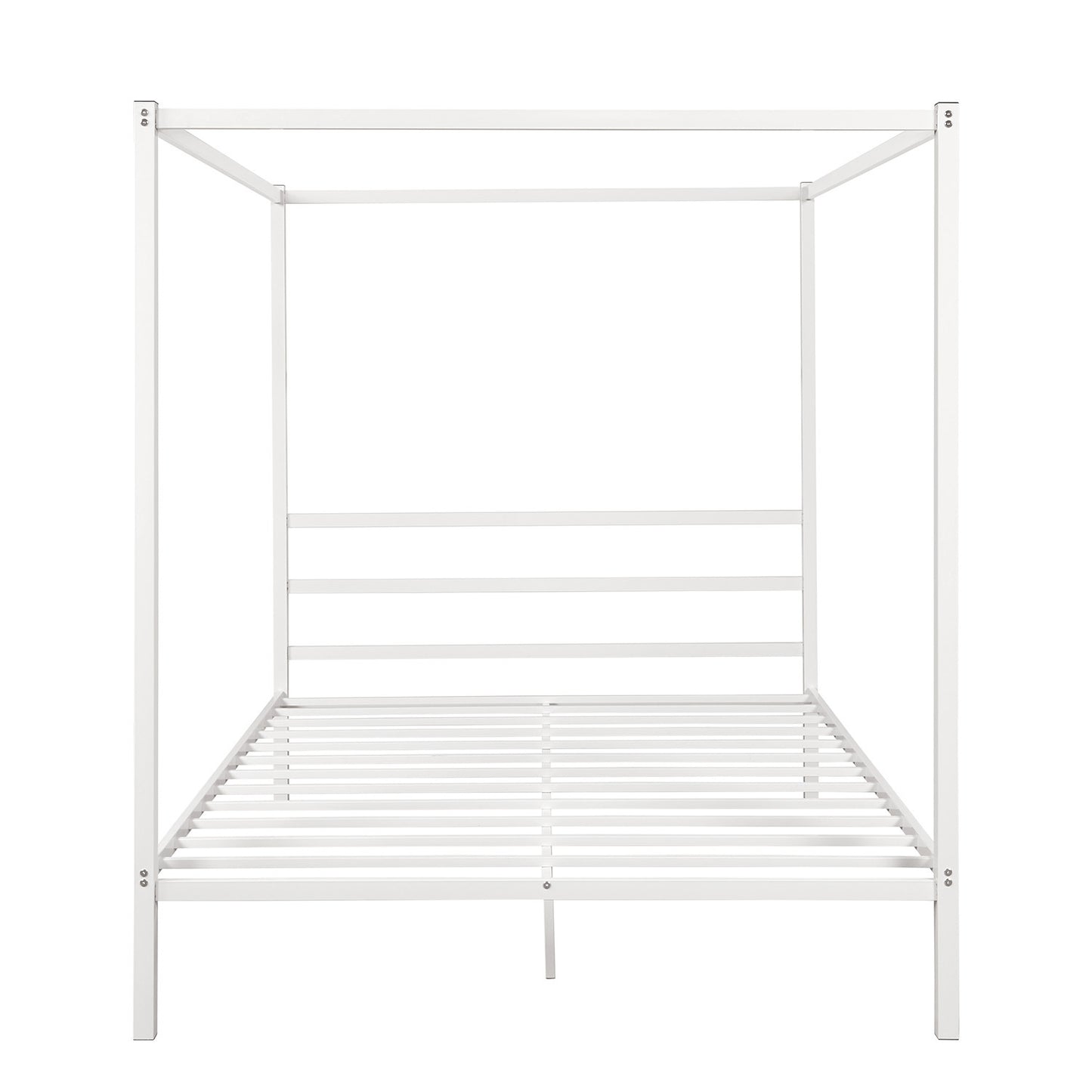 Metal Framed Canopy Platform Bed with Built-in Headboard,No Box Spring Needed, Classic Design, Queen ,White