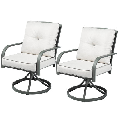 Outdoor cast aluminum patio swivel chair with cushion - Set of 2 (matt black frame & beige cushion)