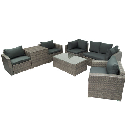 U_STYLE Patio Furniture Sets, 7-Piece Patio Wicker Sofa , Cushions, Chairs , a Loveseat , a Table and a Storage Box