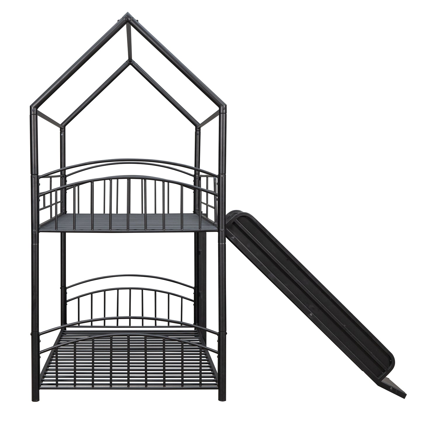 Twin Over Twin Metal Bunk Bed With Slide,Kids House Bed Black