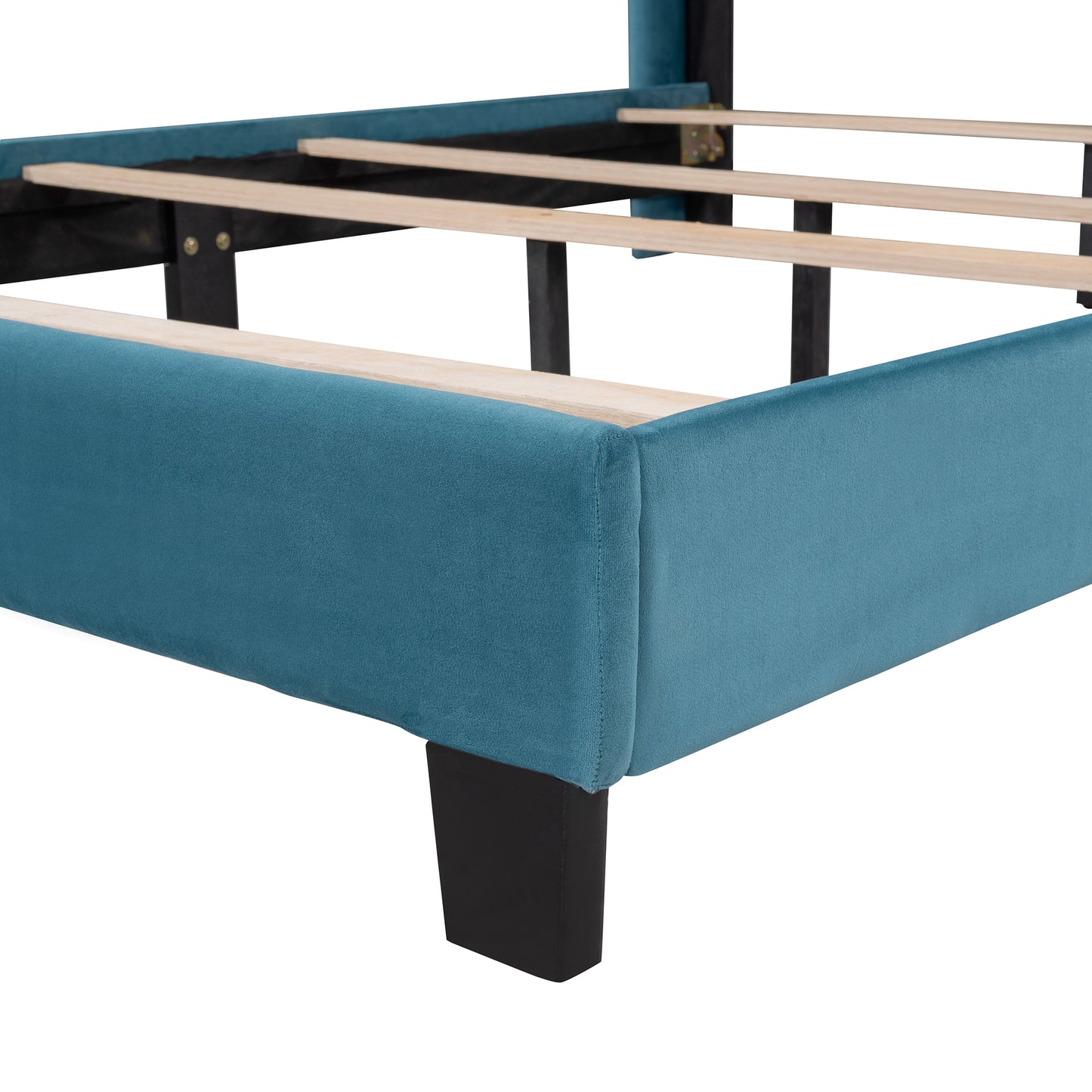 Queen Size Velvet Upholstered Platform Bed, Box Spring Needed - Blue