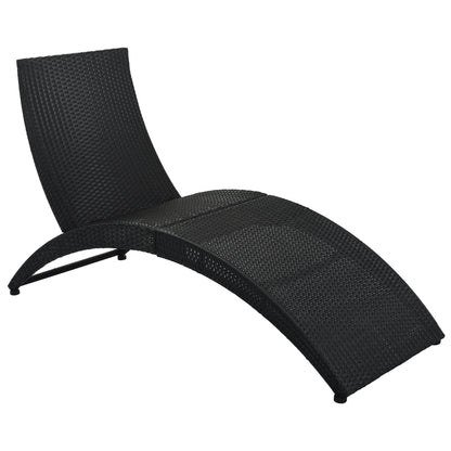 GO Patio Wicker Sun Lounger, PE Rattan Foldable Chaise Lounger with Removable Cushion and Bolster Pillow, Black Wicker and Beige Cushion