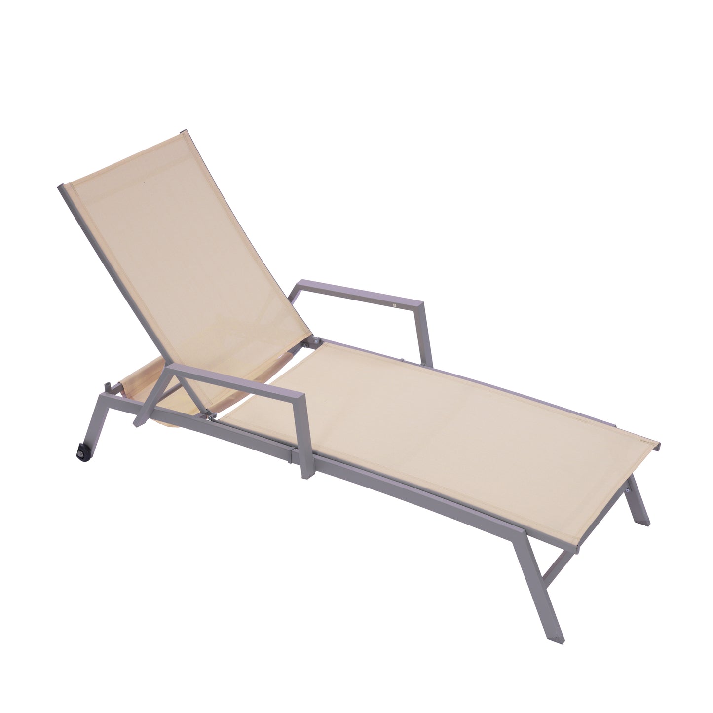 Patio Lounge Chair, Textilene Steel Pool Lounge Chair, Patio Chaise Lounge With Armrests And Wheels For Patio Backyard Porch Garden Poolside