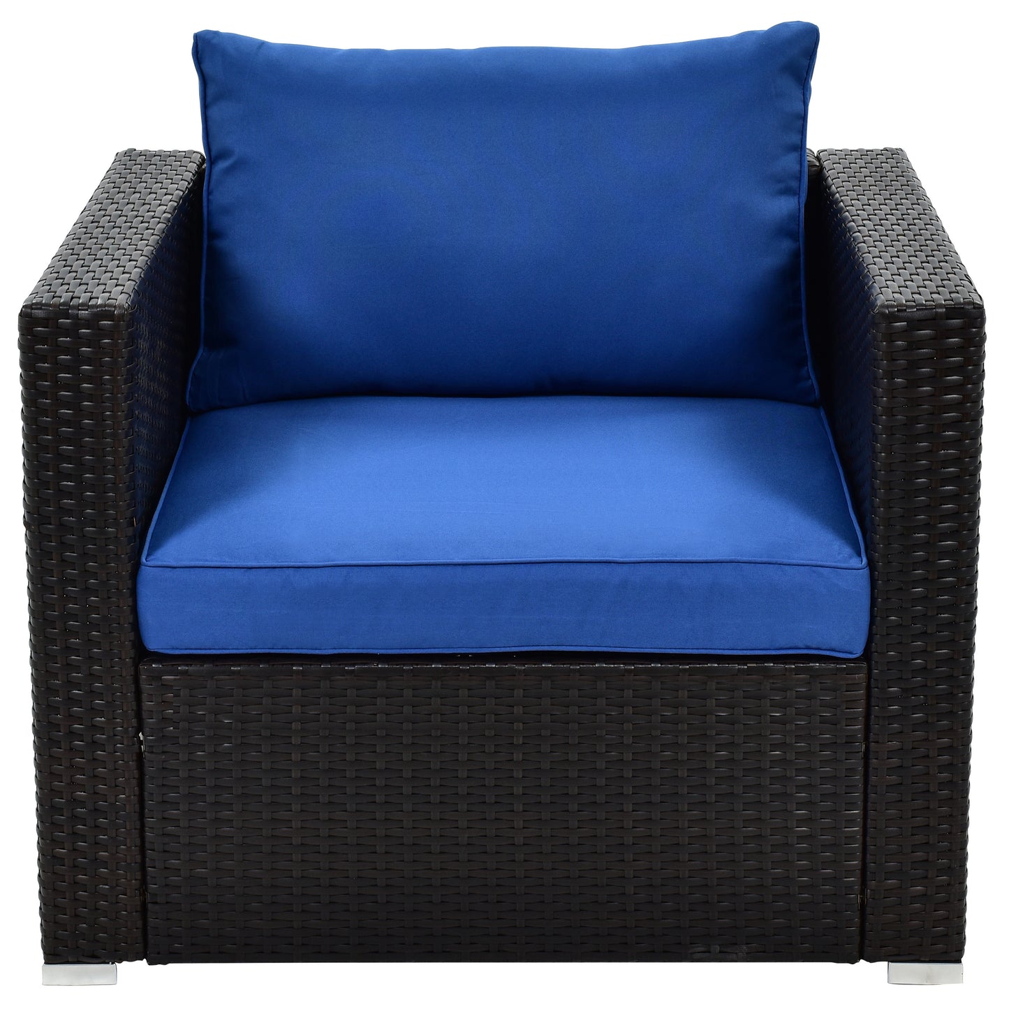 TOPMAX 6PCS Outdoor Patio Sectional All Weather PE Wicker Rattan Sofa Set with Glass Table, Blue Cushion+ Brown Wicker