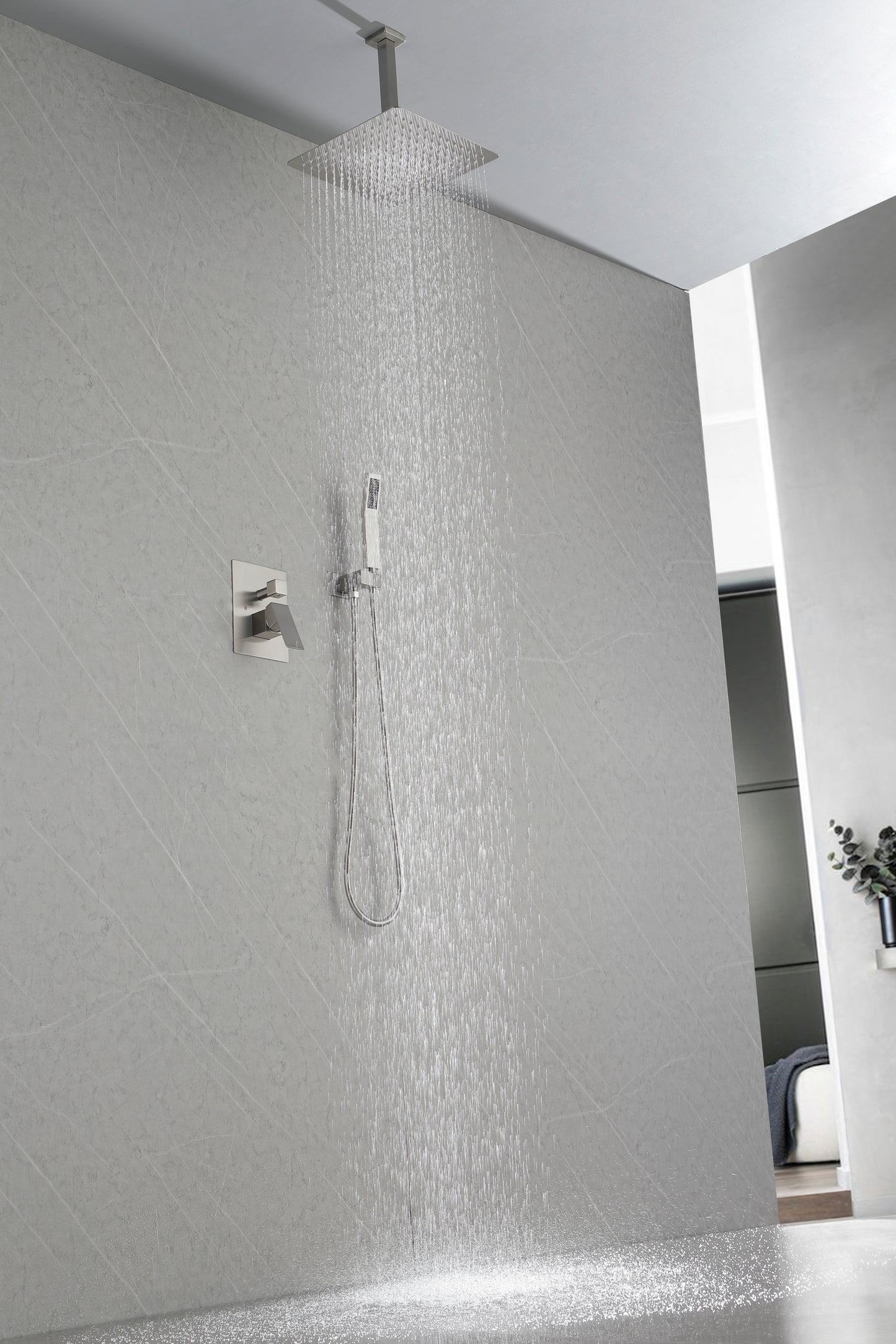 Matte Black  Bathroom Luxury Combo Set Ceiling Mounted Rainfall