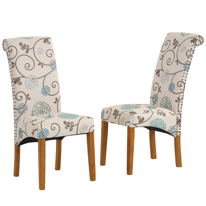 Bionic Beige Pattern Dining Chair with Nail Head Trim, Set of 2